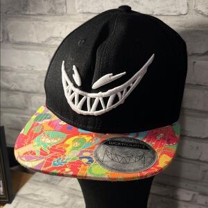 Black Snapback Cap with Colorful Brim and White Grin Embroidery lucky fourty 7